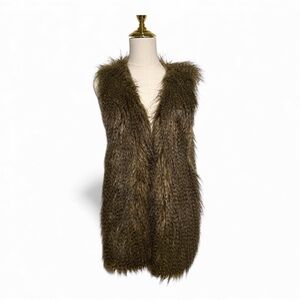 Rachel Roy Long Faux Fur Vest – Brown Feathered Shag – Size S/m